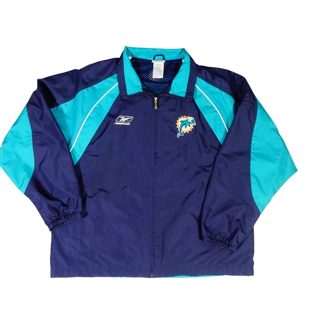 Reebok Vintage 90s Y2K Miami Dolphins Windbreaker Blue Teal Men's Large